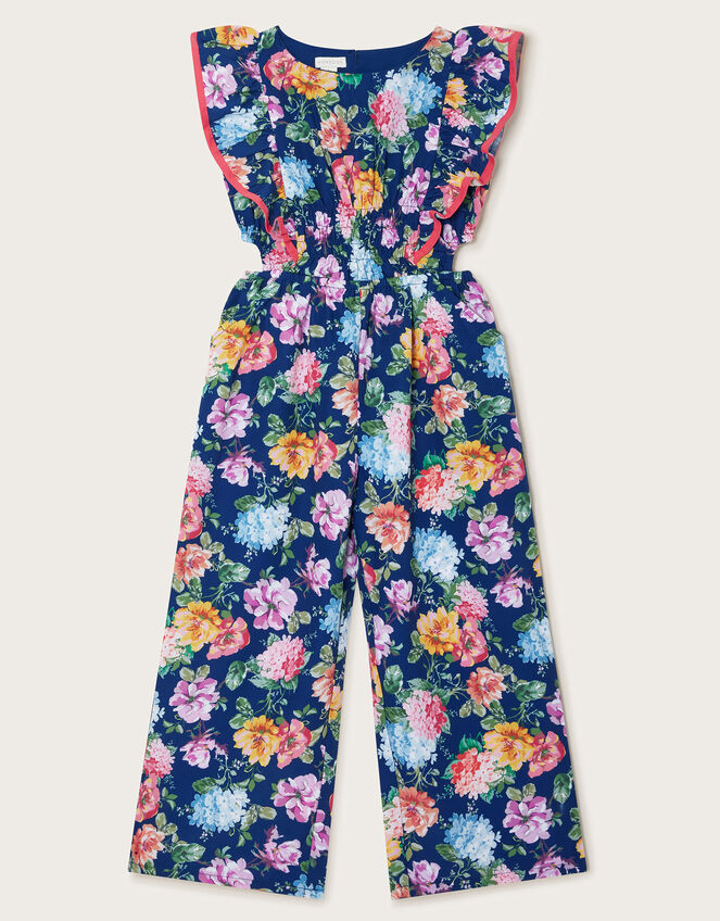 Vintage-Style Floral Jumpsuit, Blue (NAVY), large