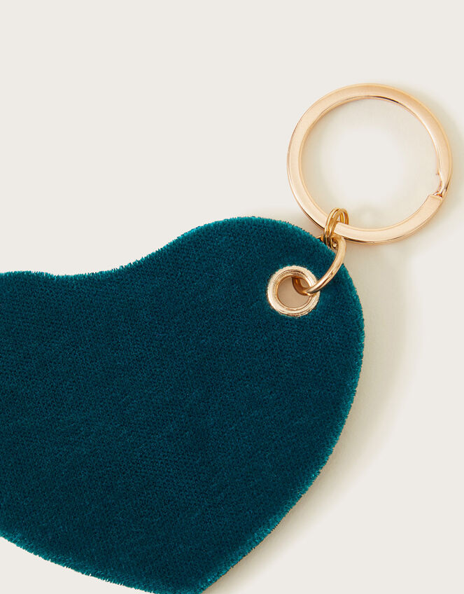 Plain Velvet Heart Keyring, Teal (TEAL), large