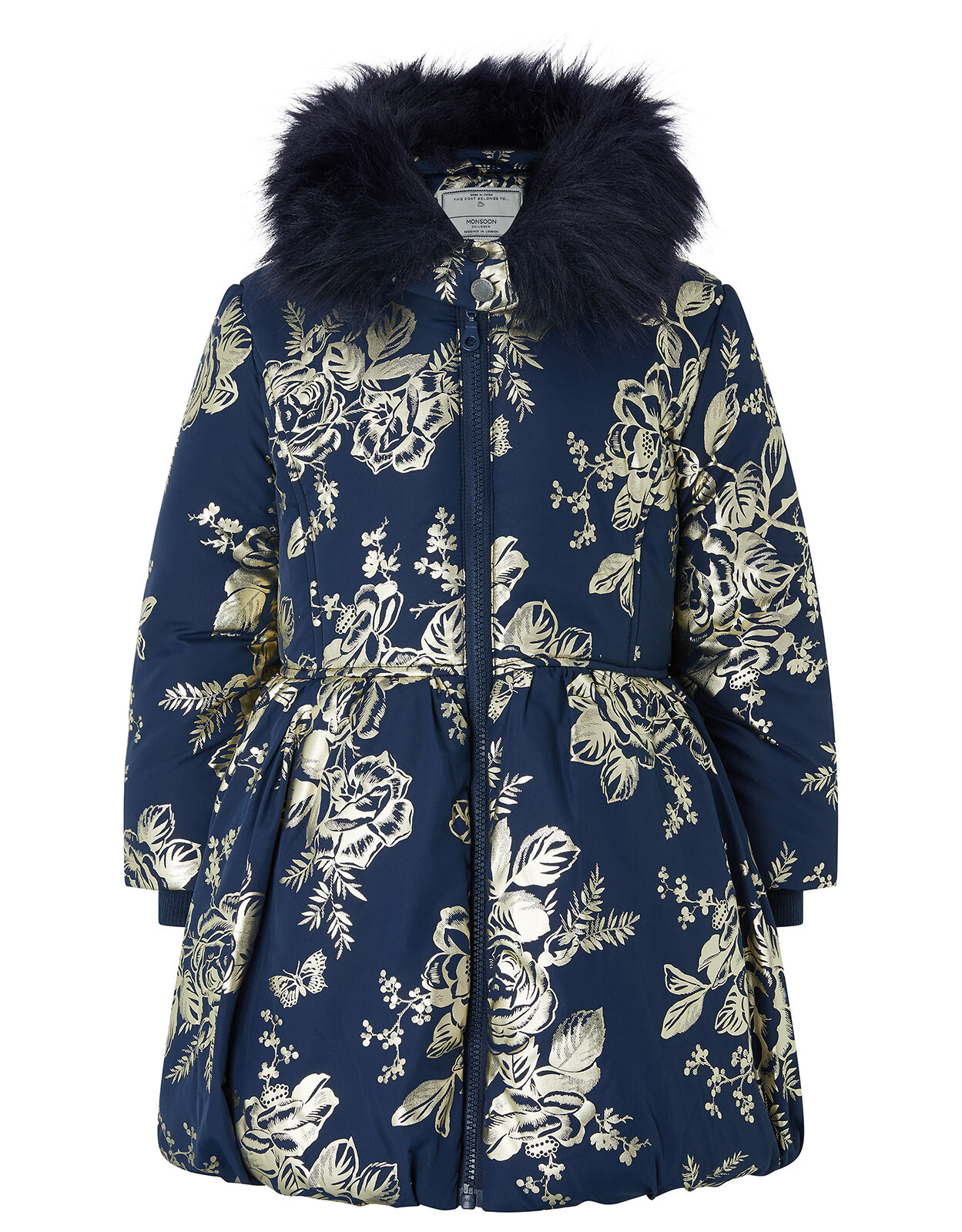 Foil Flower Padded Coat Blue