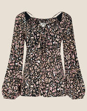 Adlyn Animal Print Long Sleeve Top, Camel (CAMEL), large