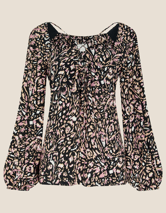 Adlyn Animal Print Long Sleeve Top, Camel (CAMEL), large