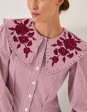 Marta Floral Embroidered Stripe Shirt, Red (CHERRY), large
