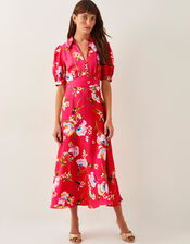 Meredith Floral Midi Shirt Dress, Red (RED), large