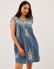 Maison Hotel Sylvie Embroidered Denim Mini Dress, Blue (BLUE), large