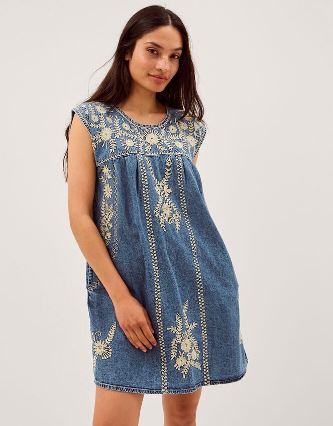 Maison Hotel Sylvie Embroidered Denim Mini Dress, Blue (BLUE), large