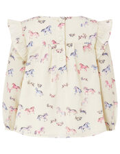 Baby Horse Blouse and Leggings Set in Organic Cotton, Ivory (IVORY), large