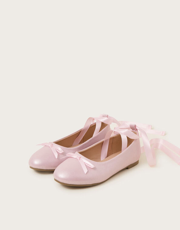 Satin Ribbon Ballet Flats, Pink (PINK), large