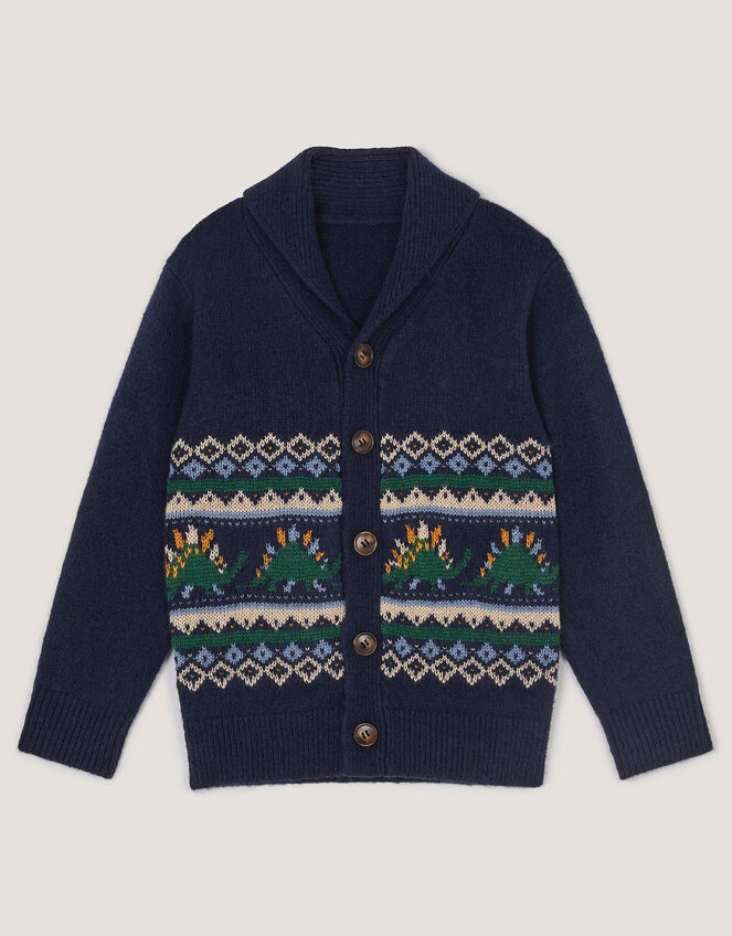 Dinosaur Fair Isle Cardigan, Blue (NAVY), large