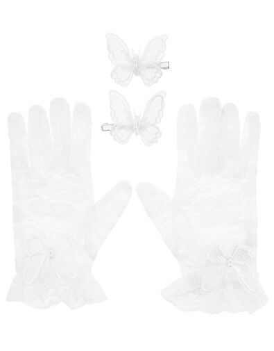 Organza Butterfly Lace Gloves and Hair Clips, , large