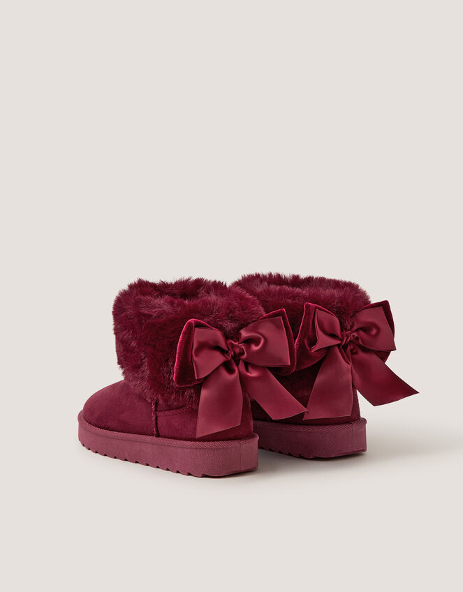 Velvet Bow Fluffy Ankle Boots, Red (BURGUNDY), large