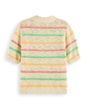 Scotch and Soda Stripe Collared Short Sleeve Pullover, Natural (NATURAL), large