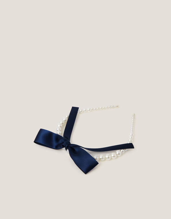 Pearl Ribbon Bow Headband, , large