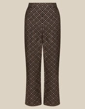 Jodi High Waisted Jacquard Straight Leg Trousers, Black (BLACK), large