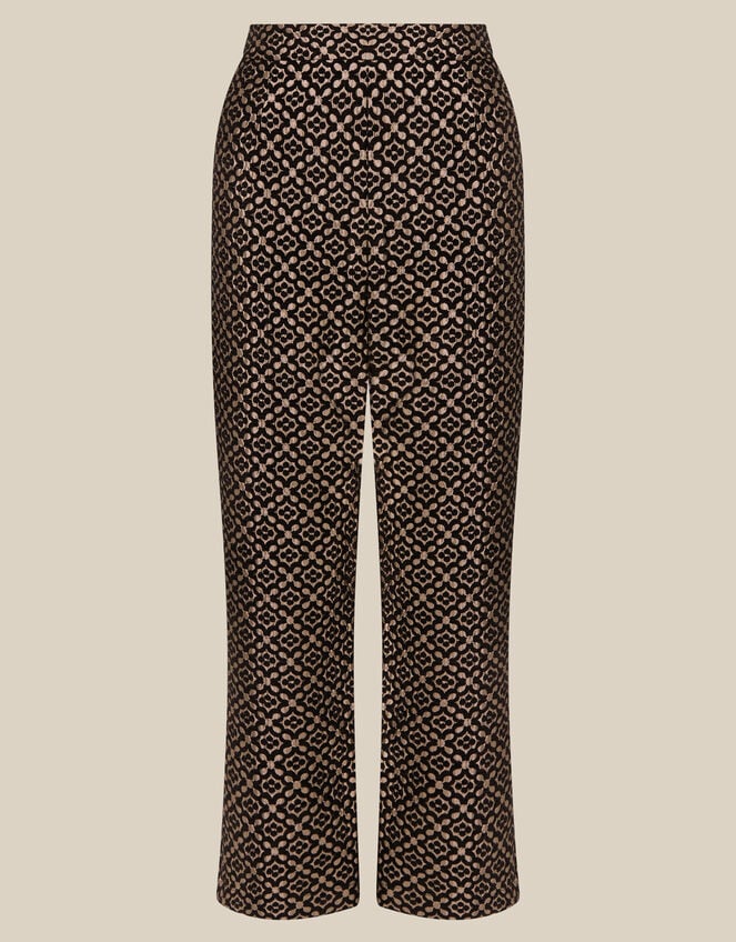 Jodi High Waisted Jacquard Straight Leg Trousers, Black (BLACK), large