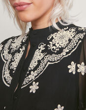 Fiori Embroidered Shirt Dress, Black (BLACK), large