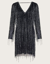 Sylvia Embellished Fringe Dress, Black (BLACK), large