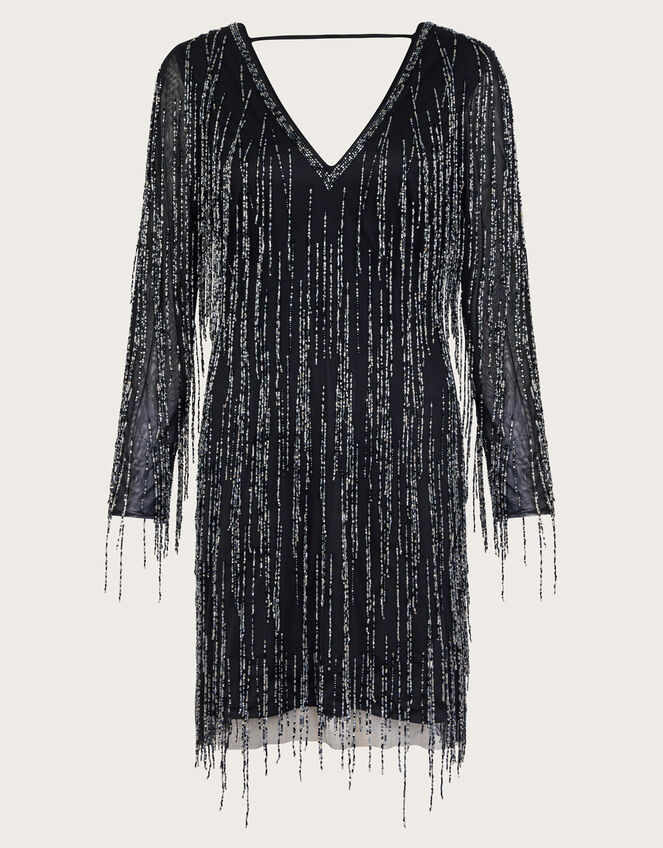 Sylvia Embellished Fringe Dress, Black (BLACK), large