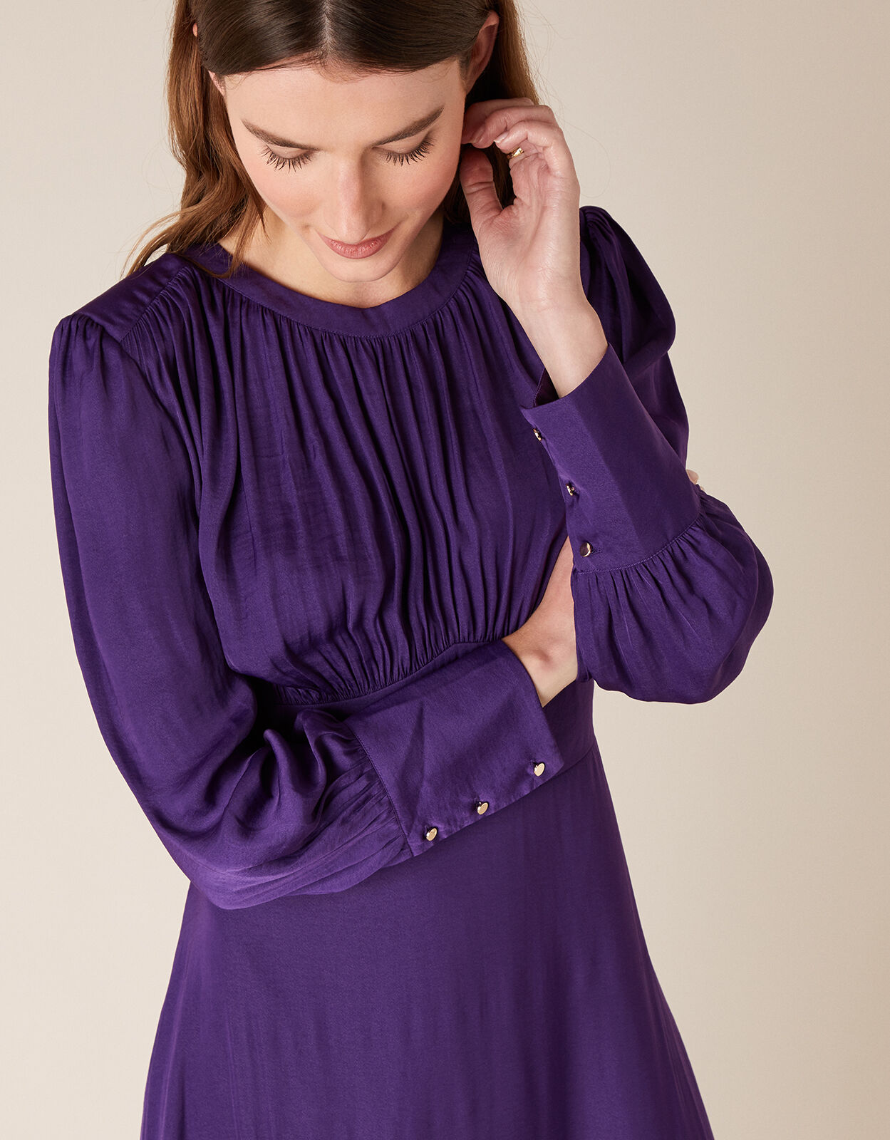 Purple long clearance sleeve midi dress