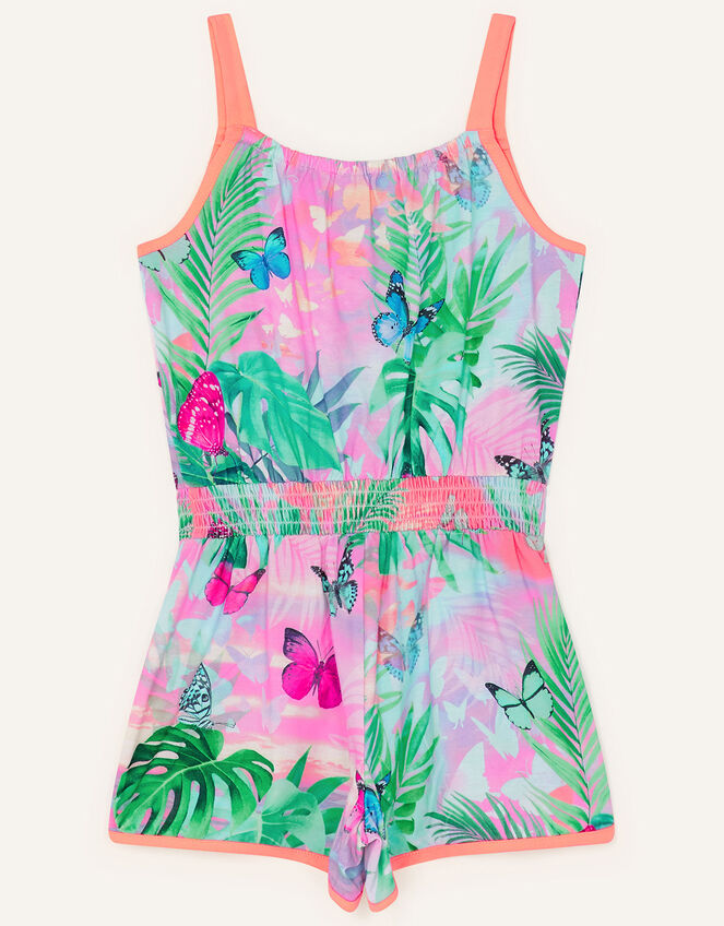 Tropical Scene Jersey Playsuit, Orange (ORANGE), large