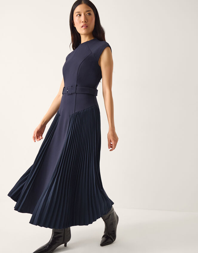 Sally Pleat Sleeveless Midi Dress Blue