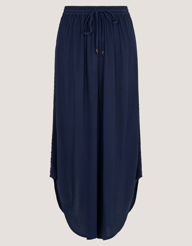 Teri Drawstring Culotte Trousers, Blue (NAVY), large