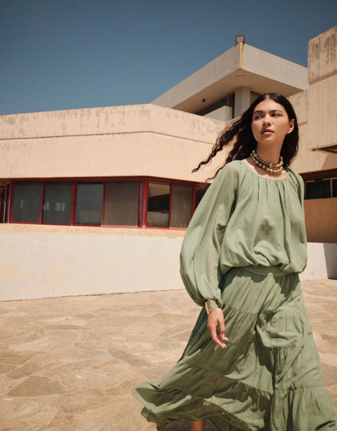 Devotion Twins Sage Tiered Midi Skirt, Green (GREEN), large