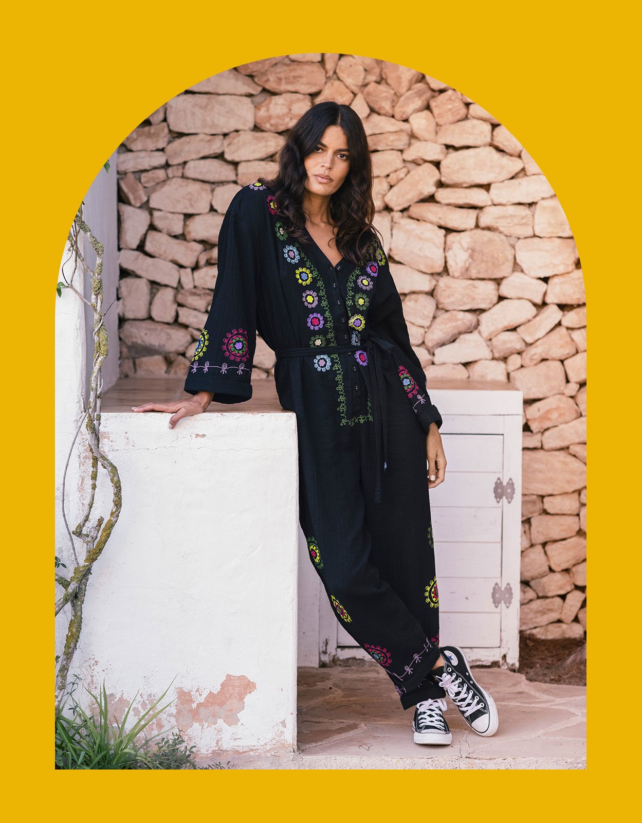 La Galeria Elefante Hand-Embroidered Jumpsuit Black