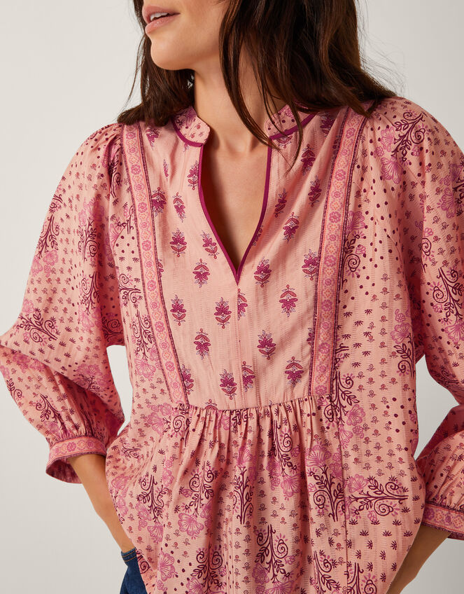 Sybil Contrast Print Blouse, Orange (CORAL), large