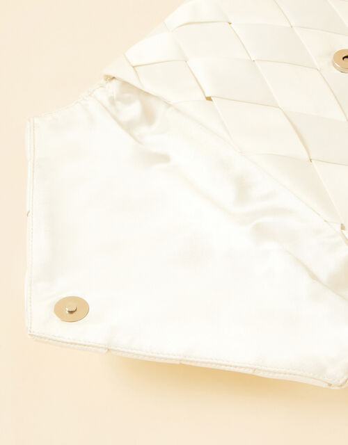 Satin Quilted Bridal Envelope Clutch Bag, , large