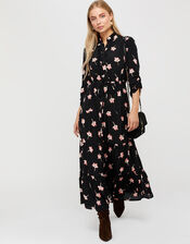 Mazi Floral Print Tiered Dress, Black (BLACK), large