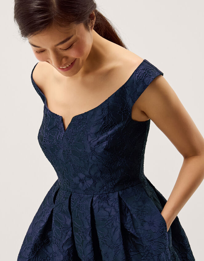 Juliana Floral Jacquard Midi Dress Blue