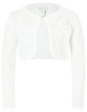 Colette 3D Flower Cardigan in Organic Cotton, Ivory (IVORY), large