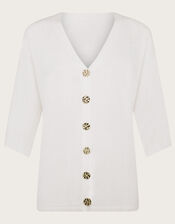 Bea Short Sleeve Cardigan, Ivory (IVORY), large