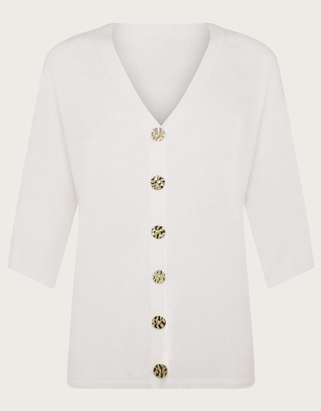 Bea Short Sleeve Cardigan, Ivory (IVORY), large