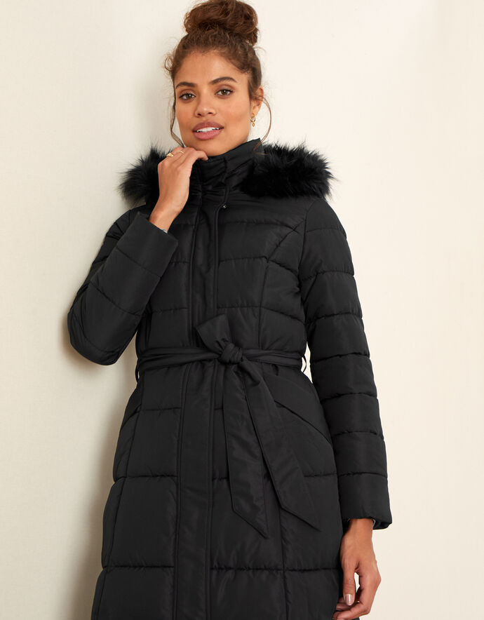 Hooded Padded Maxi Coat Black Women's Coats Monsoon UK.