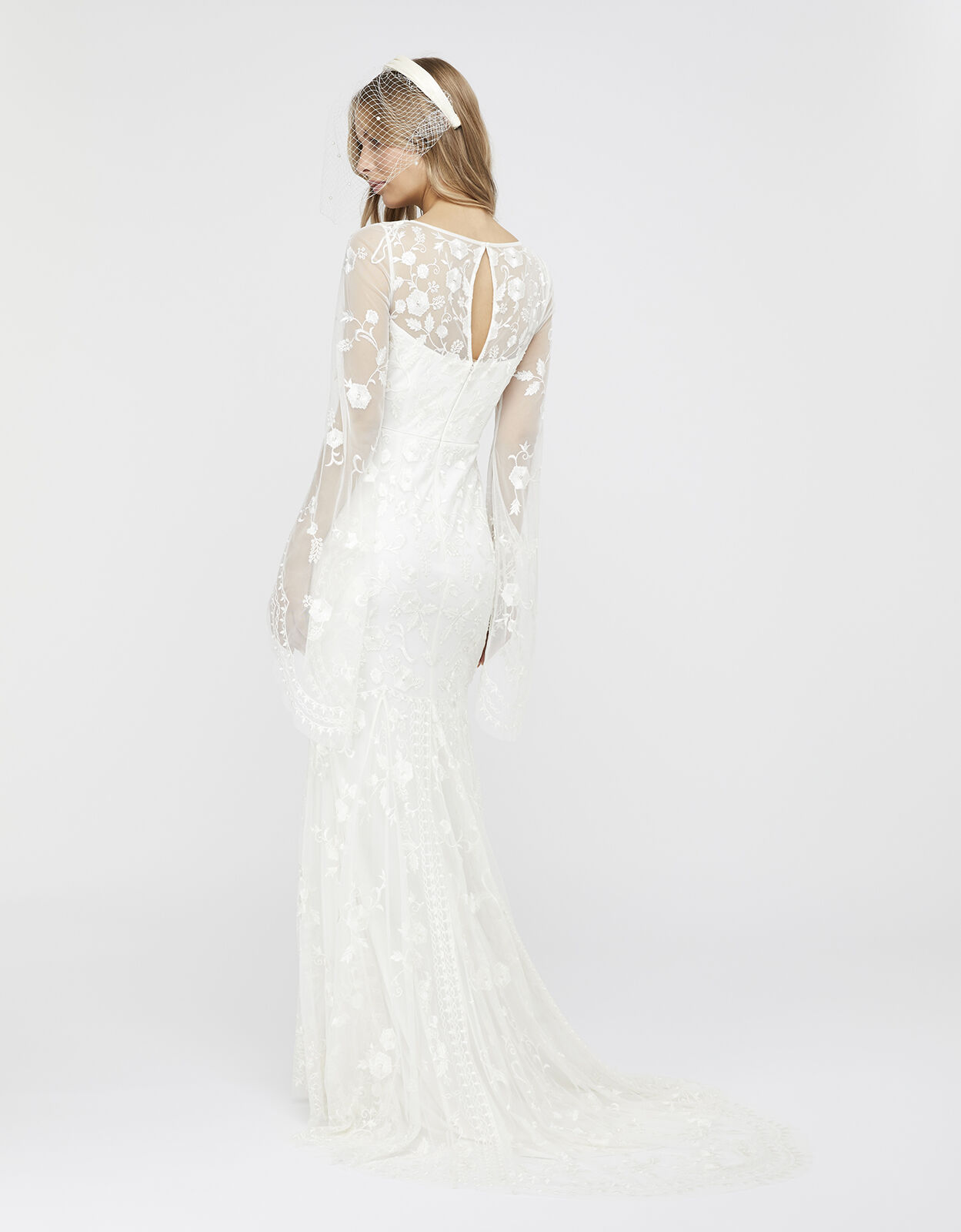 Evelina Bridal Fluted Sleeve Embellished Dress Ivory Wedding Dresses Monsoon UK