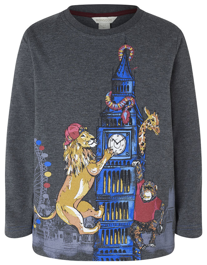 London Animal Long Sleeve T-Shirt, Grey (CHARCOAL), large
