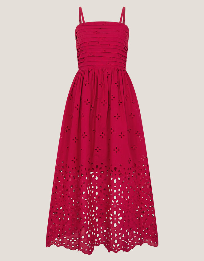 Etta Broderie Midi Dress, Red (RED), large