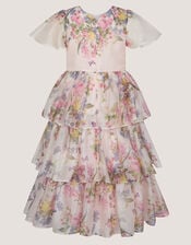Botanical Print Tiered Party Dress, Multi (MULTI), large