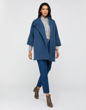 Mona Military Knitted Cape Coat, Blue (BLUE), large
