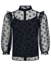 Floral Print Lace Blouse, Black (BLACK), large