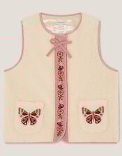 Butterfly Embroidered Borg Gilet, Ivory (IVORY), large