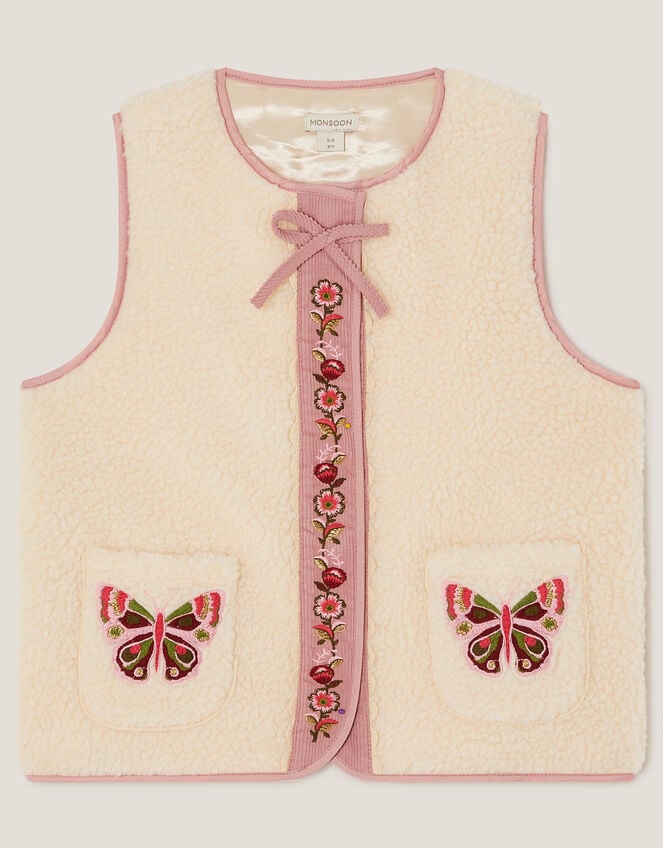 Butterfly Embroidered Borg Gilet, Ivory (IVORY), large