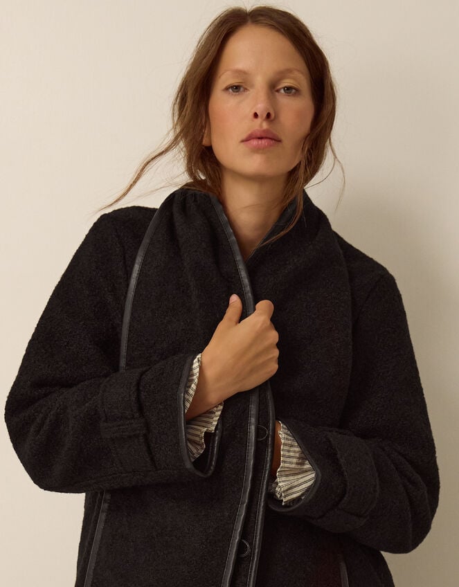 Mae Boucl&eacute; Coat & Scarf, Black (BLACK), large