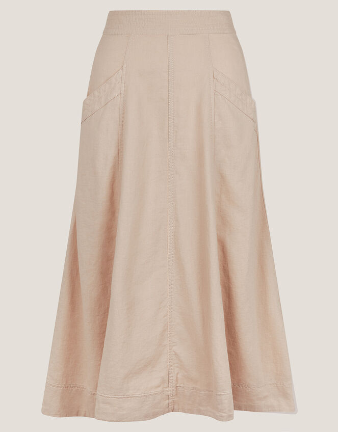 Harper Linen A-Line Midi Skirt, Natural (NATURAL), large