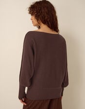 Remi Ribbed Boat Neck Jumper, Brown (CHOCOLATE), large