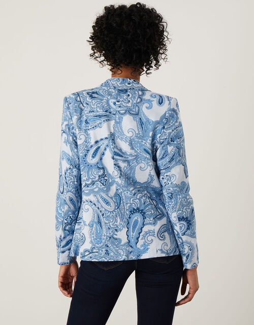 Paisley Jacket in Linen Blend, Blue (BLUE), large