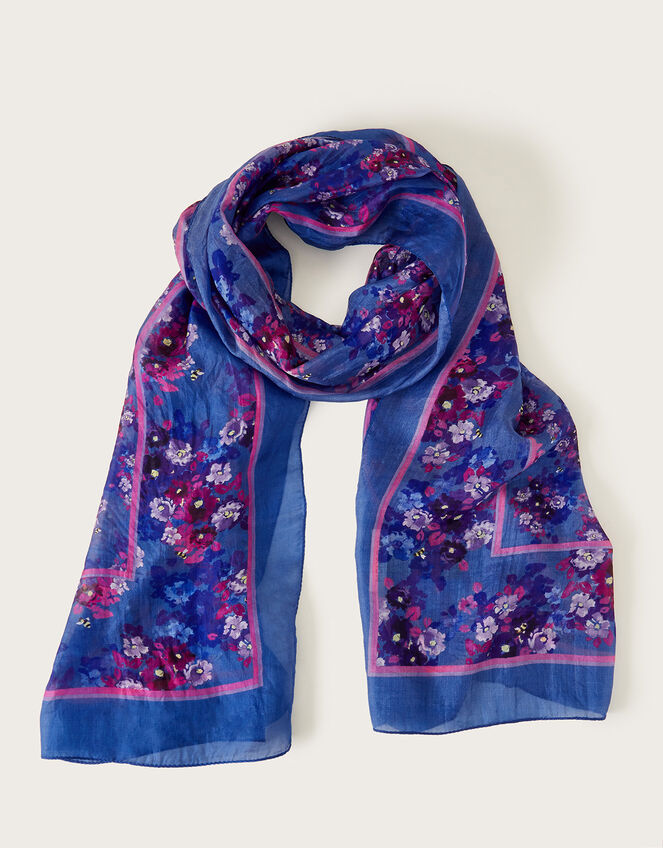Evanah Floral Silk Scarf, , large