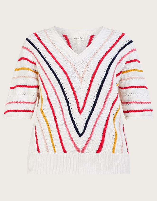 Chevron Textured Stripe Jumper in Sustainable Cotton, Ivory (IVORY), large