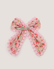 Strawberry Gingham Bow Hair Clip, , large